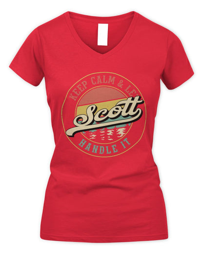 Keep Calm Let Your Name Handle It Retro T-Shirt SCOTT M1-54 / Women's V-Neck T-Shirt / red