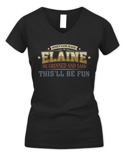When God Made Your Name Funny Heritage T-Shirt ELAINE M1-80 / Women's V-Neck T-Shirt / black