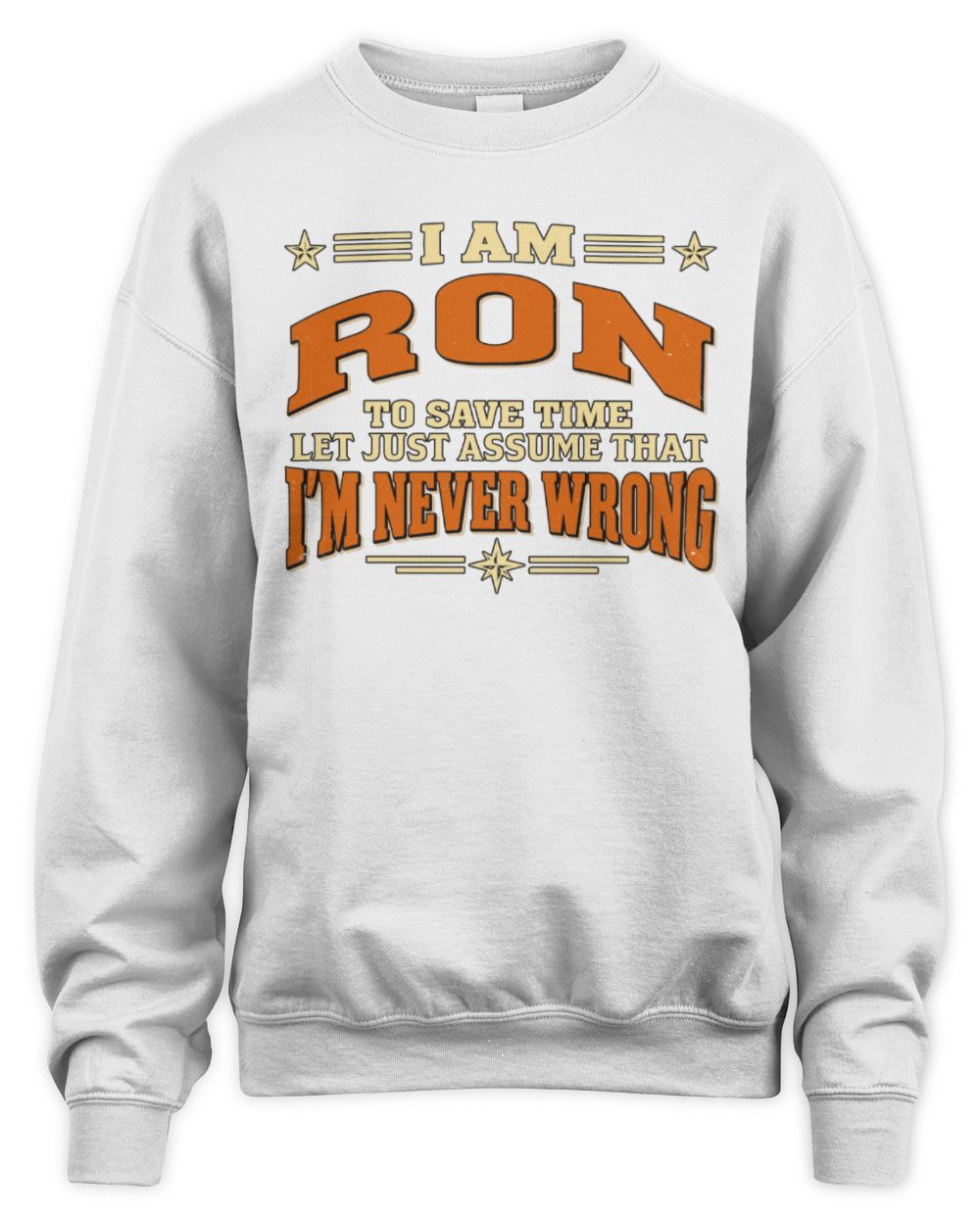 I'm Name Let's Just Assume I'm Never Wrong Retro Shirt RON M1-64 / Unisex Sweatshirt / white