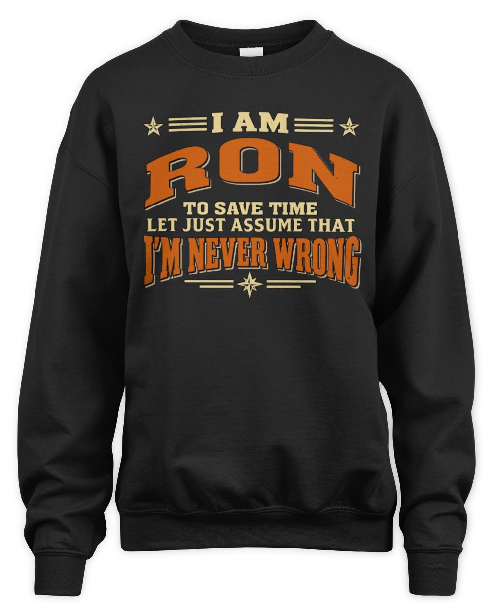 I'm Name Let's Just Assume I'm Never Wrong Retro Shirt RON M1-64 / Unisex Sweatshirt / black