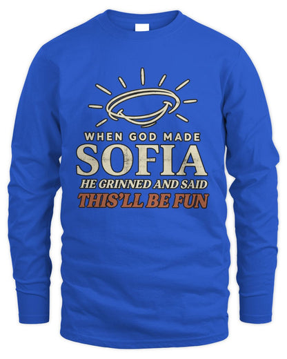 When God Made Your Name Funny Western T-Shirt T-Shirt SOFIA M1-S82 / Men's Long Sleeved T-Shirt / royal