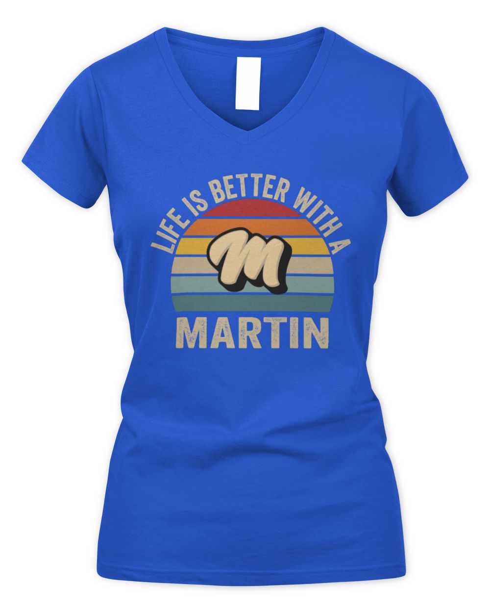 Life Is Better with Name Vintage Sun Shirt MARTIN M1-50 / Women's V-Neck T-Shirt / royal