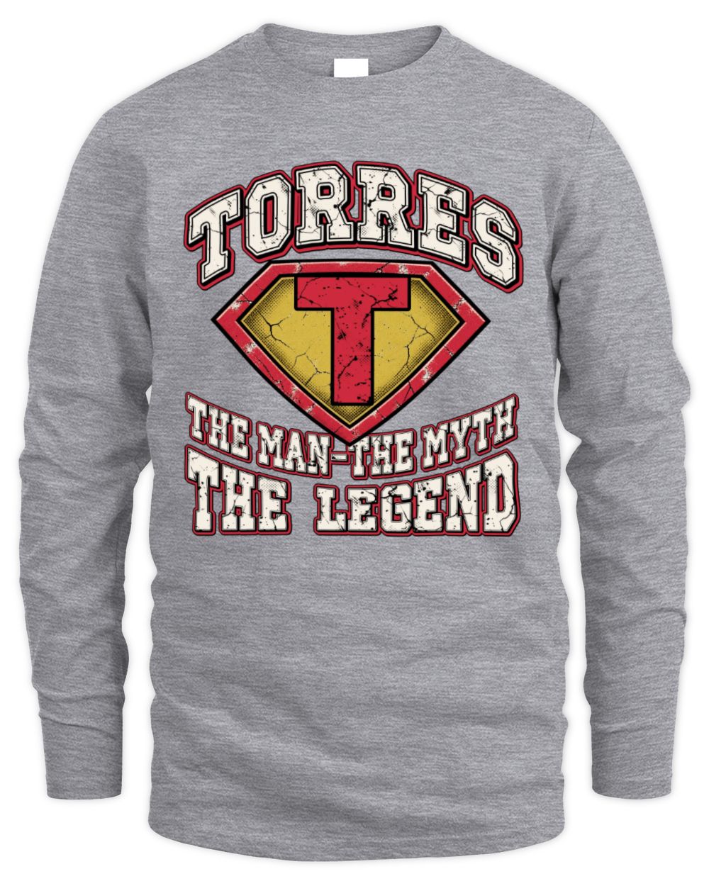 The Man The Myth The Legend Superman Graphic T-Shirt TORRES M1-74 / Men's Long Sleeved T-Shirt / sport grey