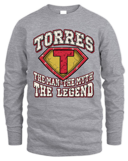The Man The Myth The Legend Superman Graphic T-Shirt TORRES M1-74 / Men's Long Sleeved T-Shirt / sport grey