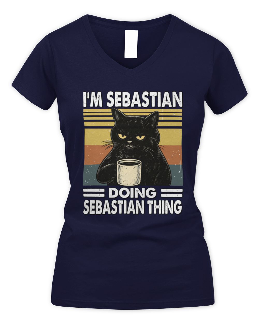 I'm Name Doing Name Thing Grumpy Black Cat Shirt SEBASTIAN M1-79 / Women's V-Neck T-Shirt / navy