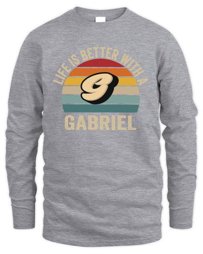 Life Is Better with Name Vintage Sun Shirt GABRIEL M1-50 / Men's Long Sleeved T-Shirt / sport grey