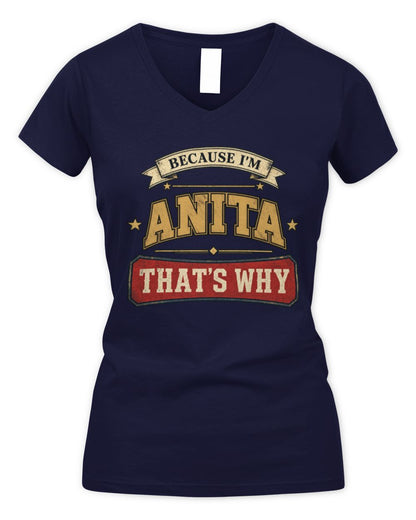 Because I'm Name That's Why Americana T-Shirt ANITA M1-S88 / Women's V-Neck T-Shirt / navy