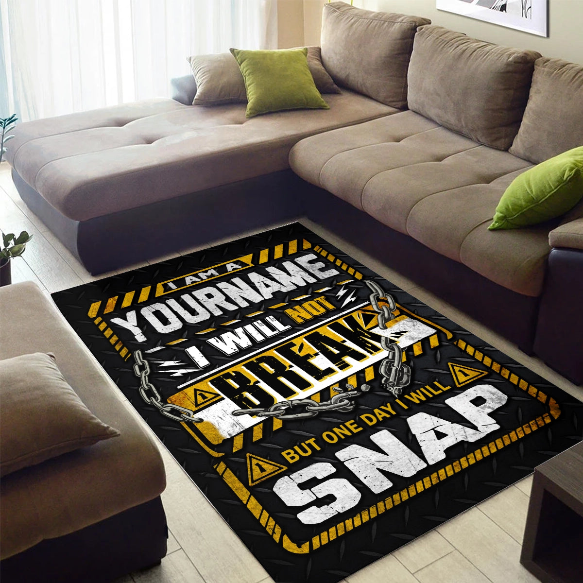 Black & Yellow Quote Carpet for Living Room - Custom Name Motivational Rug