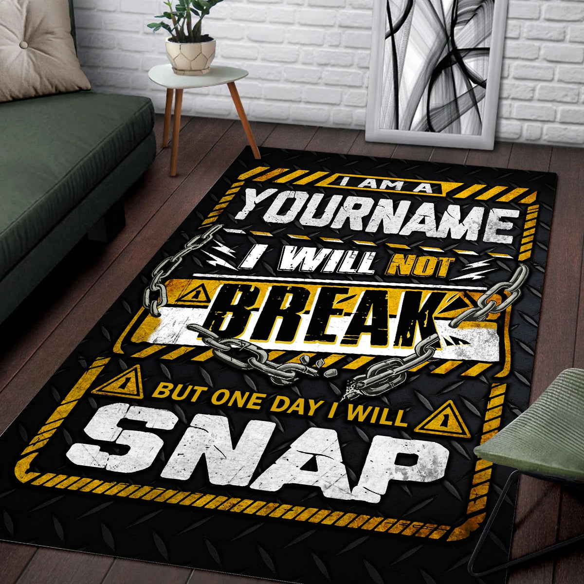 Black & Yellow Quote Carpet for Living Room - Custom Name Motivational Rug
