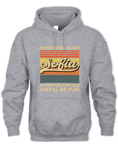 When God Made Your Name He Grinned Vintage T-Shirt SOFIA M1-55 / Unisex Hoodie / sport grey