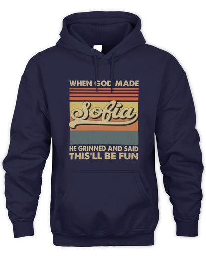 When God Made Your Name He Grinned Vintage T-Shirt SOFIA M1-55 / Unisex Hoodie / navy
