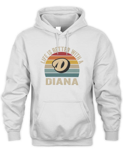 Life Is Better with Name Vintage Sun Shirt DIANA M1-50 / Unisex Hoodie / white