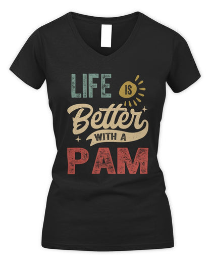 Life Is Better With a Name Personalized Retro T-Shirt PAM-48 / Women's V-Neck T-Shirt / black