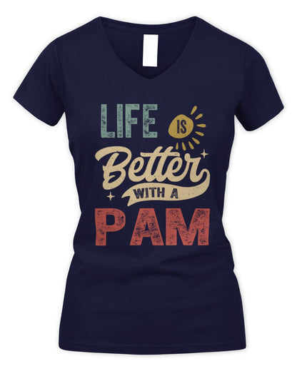 Life Is Better With a Name Personalized Retro T-Shirt PAM-48 / Women's V-Neck T-Shirt / navy