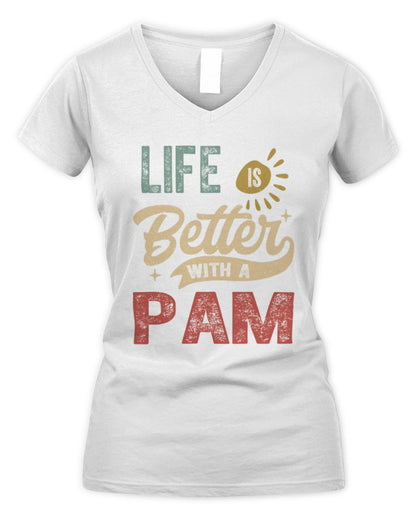 Life Is Better With a Name Personalized Retro T-Shirt PAM-48 / Women's V-Neck T-Shirt / white