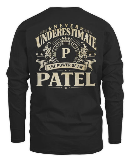 Never Underestimate Your Name Luxury Logo Shirt PATEL M1-63 / Men's Long Sleeved T-Shirt / black