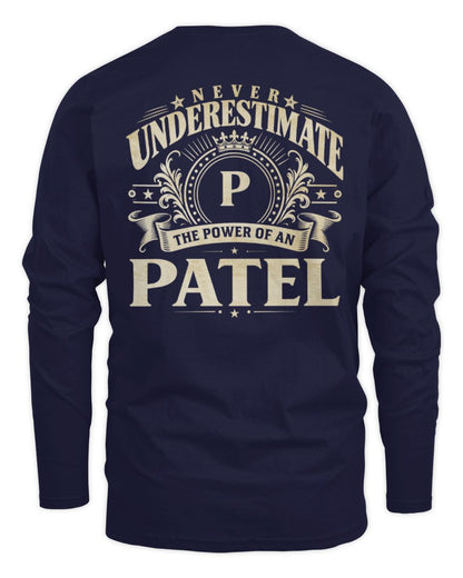 Never Underestimate Your Name Luxury Logo Shirt PATEL M1-63 / Men's Long Sleeved T-Shirt / navy