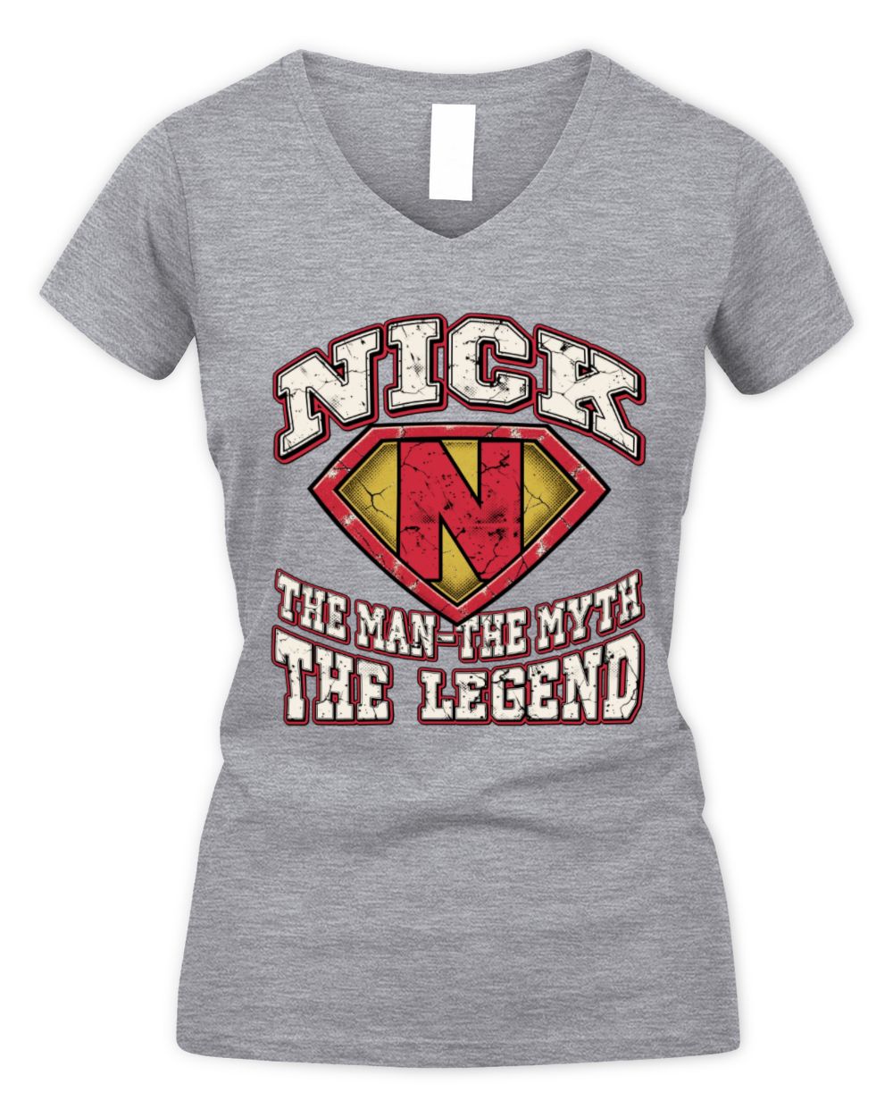 The Man The Myth The Legend Superman Graphic T-Shirt NICK M1-74 / Women's V-Neck T-Shirt / sport grey