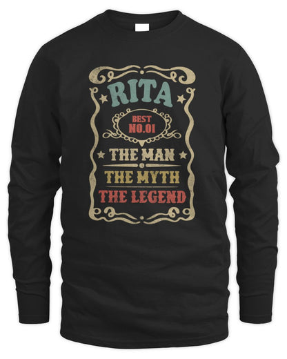 The Man The Myth The Legend Vintage Gold Wine Shirt RITA M1-52 / Men's Long Sleeved T-Shirt / black