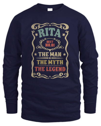 The Man The Myth The Legend Vintage Gold Wine Shirt RITA M1-52 / Men's Long Sleeved T-Shirt / navy