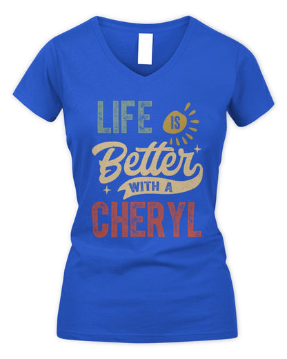 Life Is Better With a Name Personalized Retro T-Shirt CHERYL-48 / Women's V-Neck T-Shirt / royal