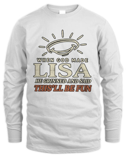 When God Made Your Name Funny Western T-Shirt T-Shirt LISA M1-S82 / Men's Long Sleeved T-Shirt / white