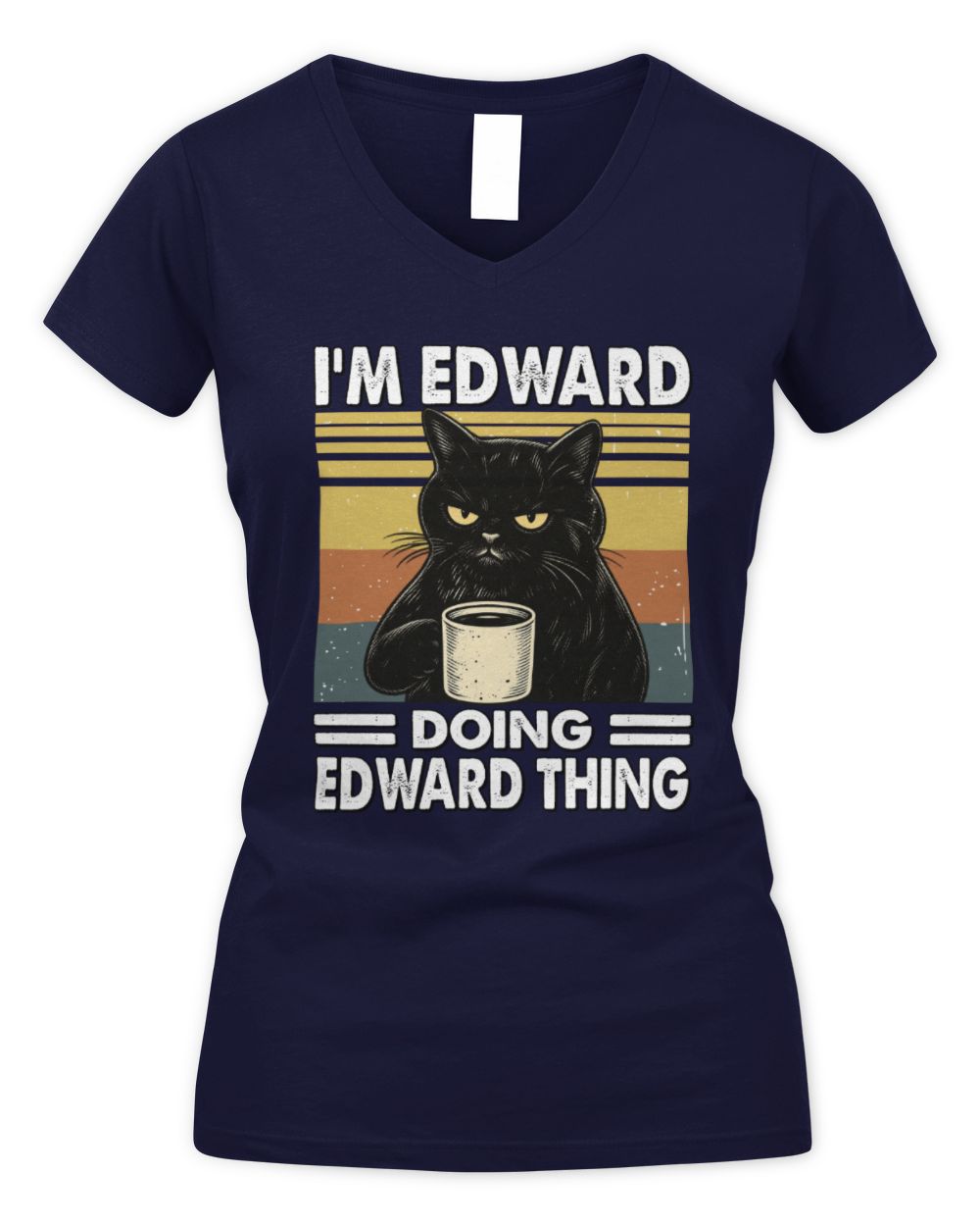 I'm Name Doing Name Thing Grumpy Black Cat Shirt EDWARD M1-79 / Women's V-Neck T-Shirt / navy