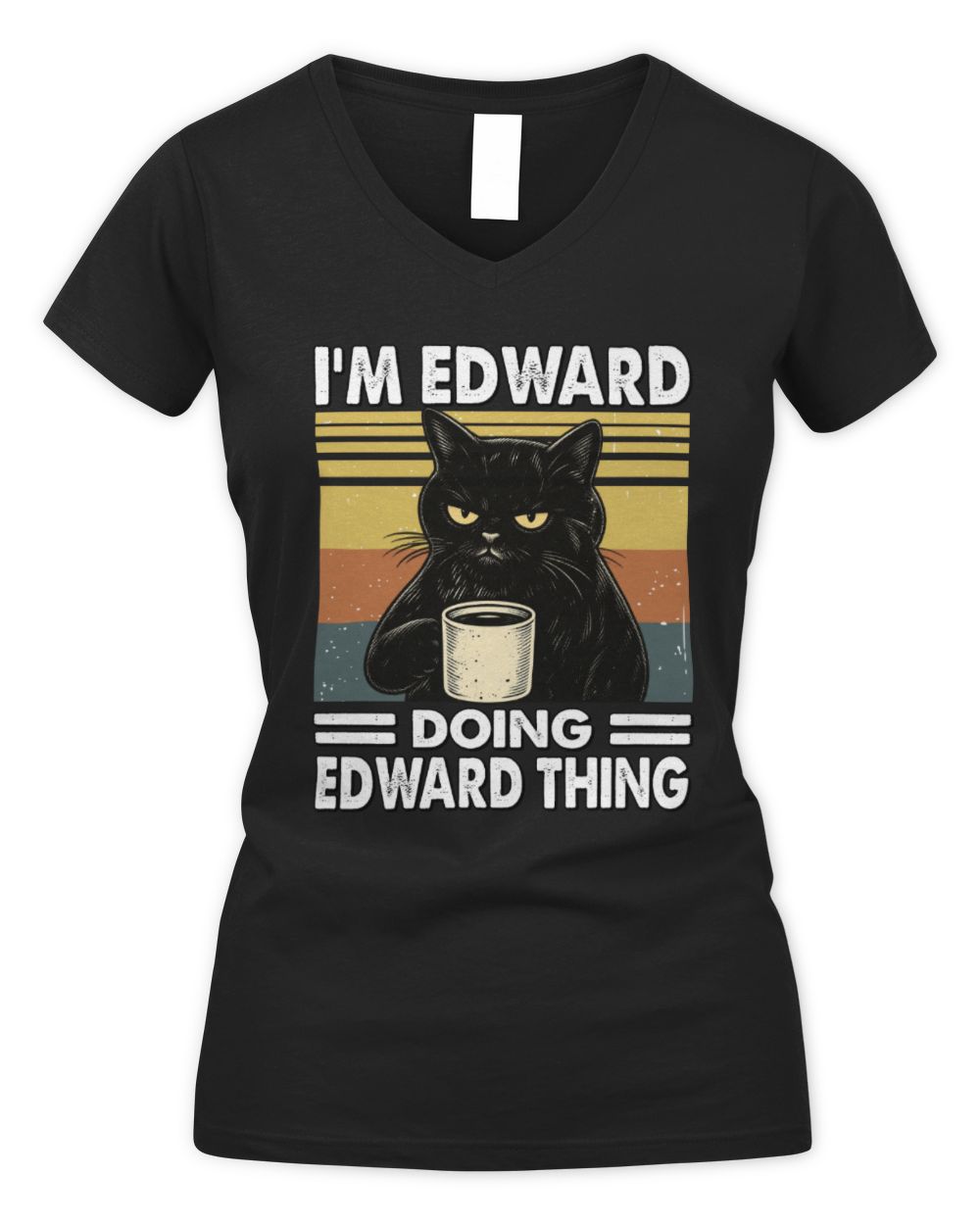 I'm Name Doing Name Thing Grumpy Black Cat Shirt EDWARD M1-79 / Women's V-Neck T-Shirt / black