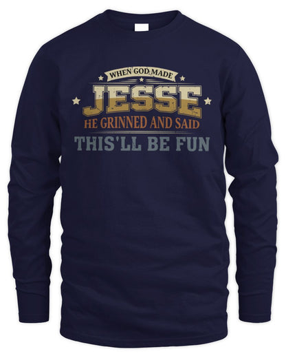 When God Made Your Name Funny Heritage T-Shirt JESSE M1-80 / Men's Long Sleeved T-Shirt / navy