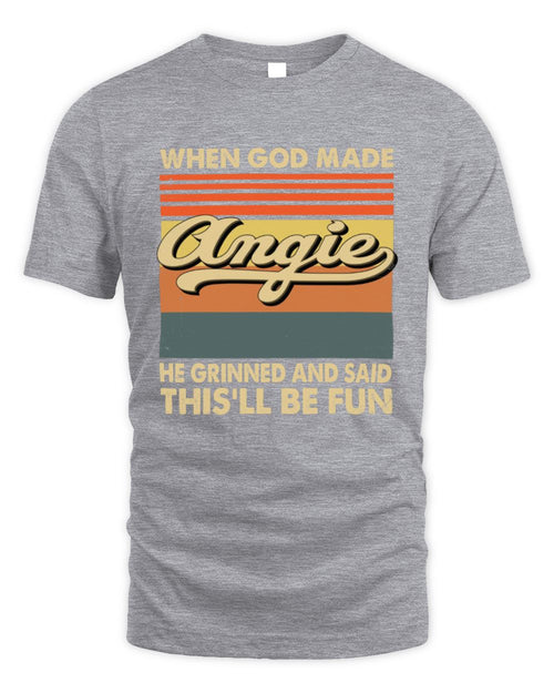 When God Made Your Name He Grinned Vintage T-Shirt ANGIE M1-55 / Unisex Standard T-Shirt / sport grey
