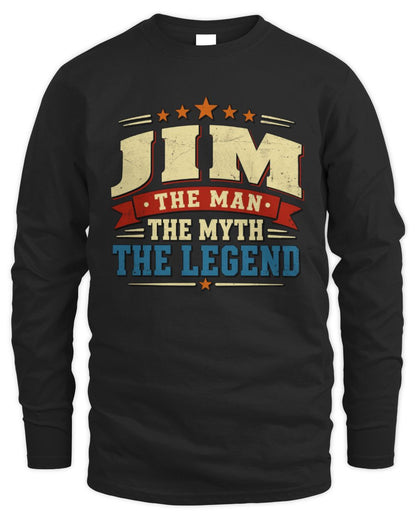 The Man The Myth The Legend Ribbon Vintage T-Shirt JIM M1-56 / Men's Long Sleeved T-Shirt / black
