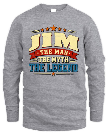 The Man The Myth The Legend Ribbon Vintage T-Shirt JIM M1-56 / Men's Long Sleeved T-Shirt / sport grey
