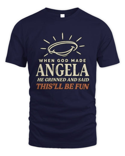 When God Made Your Name Funny Western T-Shirt T-Shirt ANGELA M1-S82 / Unisex Standard T-Shirt / navy