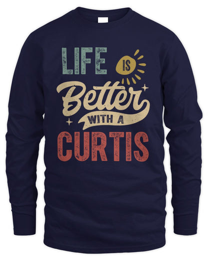 Life Is Better With a Name Personalized Retro T-Shirt CURTIS-48 / Men's Long Sleeved T-Shirt / navy