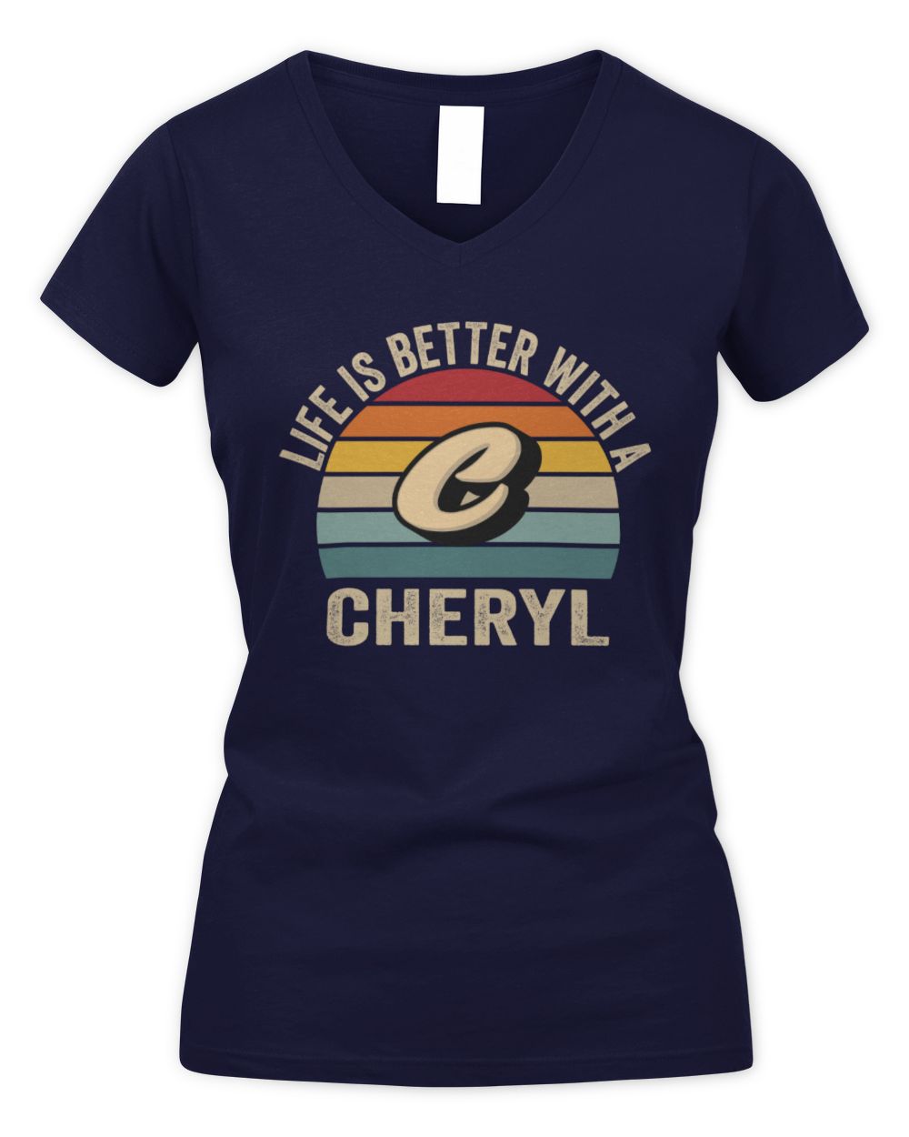 Life Is Better with Name Vintage Sun Shirt CHERYL M1-50 / Women's V-Neck T-Shirt / navy