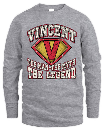 The Man The Myth The Legend Superman Graphic T-Shirt VINCENT M1-74 / Men's Long Sleeved T-Shirt / sport grey