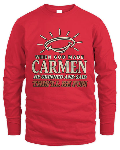 When God Made Your Name Funny Western T-Shirt T-Shirt CARMEN M1-S82 / Men's Long Sleeved T-Shirt / red
