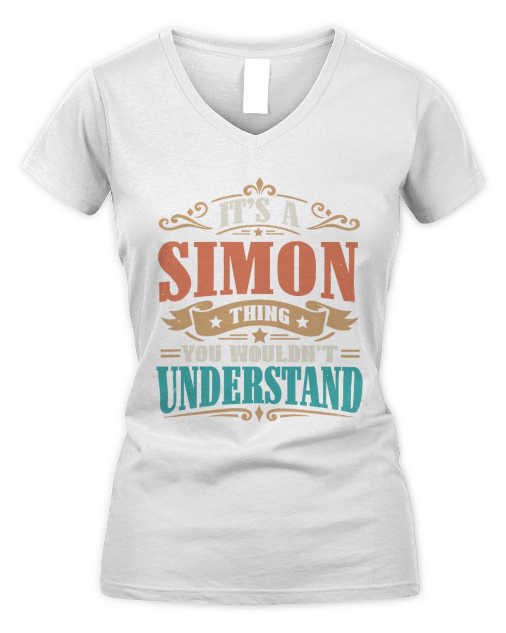 It’s a Name Thing Personalized Retro T-Shirt SIMON M1-47 / Women's V-Neck T-Shirt / white