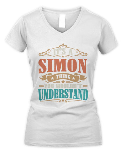 It’s a Name Thing Personalized Retro T-Shirt SIMON M1-47 / Women's V-Neck T-Shirt / white