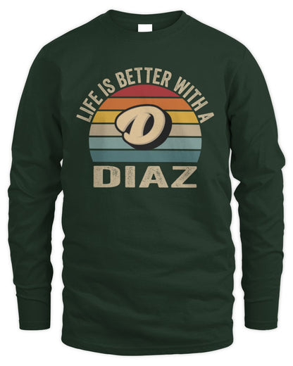 Life Is Better with Name Vintage Sun Shirt DIAZ M1-50 / Men's Long Sleeved T-Shirt / forest green