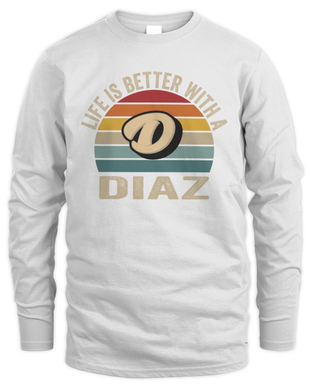 Life Is Better with Name Vintage Sun Shirt DIAZ M1-50 / Men's Long Sleeved T-Shirt / white