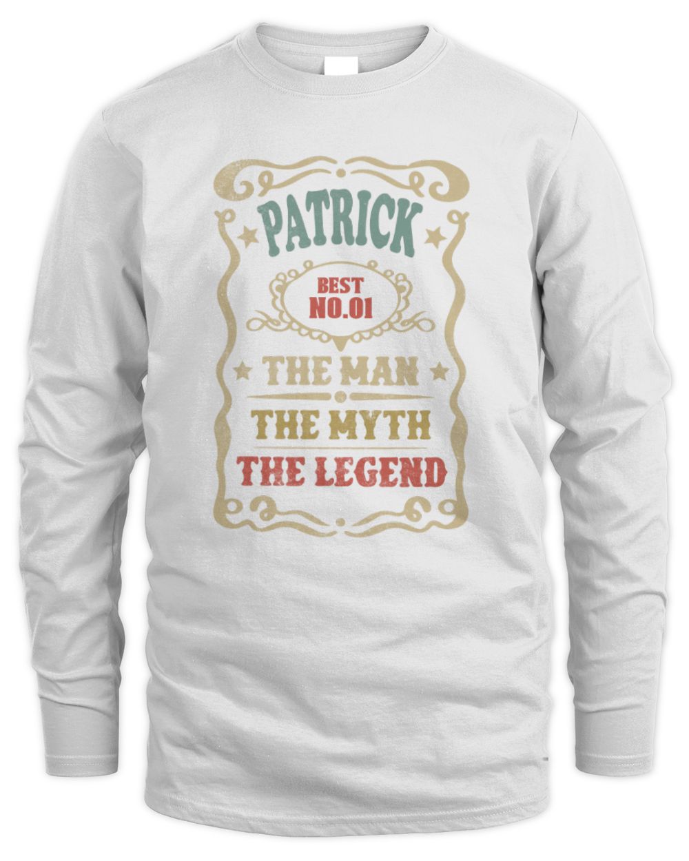 The Man The Myth The Legend Vintage Gold Wine Shirt PATRICK M1-52 / Men's Long Sleeved T-Shirt / white