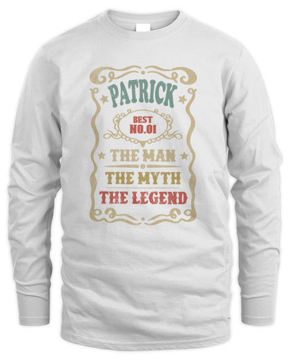 The Man The Myth The Legend Vintage Gold Wine Shirt PATRICK M1-52 / Men's Long Sleeved T-Shirt / white