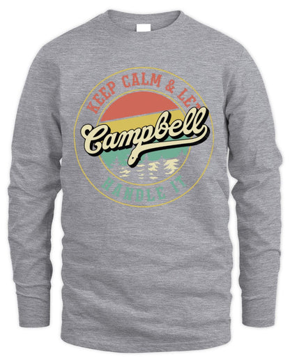 Keep Calm Let Your Name Handle It Retro T-Shirt CAMPBELL M1-54 / Men's Long Sleeved T-Shirt / sport grey