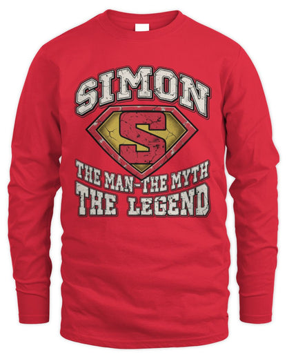 The Man The Myth The Legend Superman Graphic T-Shirt SIMON M1-74 / Men's Long Sleeved T-Shirt / red