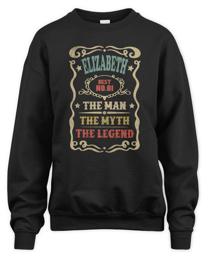 The Man The Myth The Legend Vintage Gold Wine Shirt ELIZABETH M1-52 / Unisex Sweatshirt / black