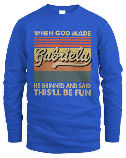 When God Made Your Name He Grinned Vintage T-Shirt GABRIELA M1-55 / Men's Long Sleeved T-Shirt / royal