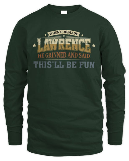 When God Made Your Name Funny Heritage T-Shirt LAWRENCE M1-80 / Men's Long Sleeved T-Shirt / forest green