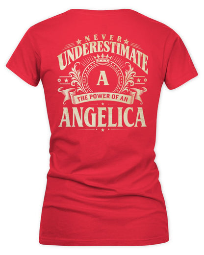 Never Underestimate Your Name Luxury Logo Shirt ANGELICA M1-63 / Women's V-Neck T-Shirt / red