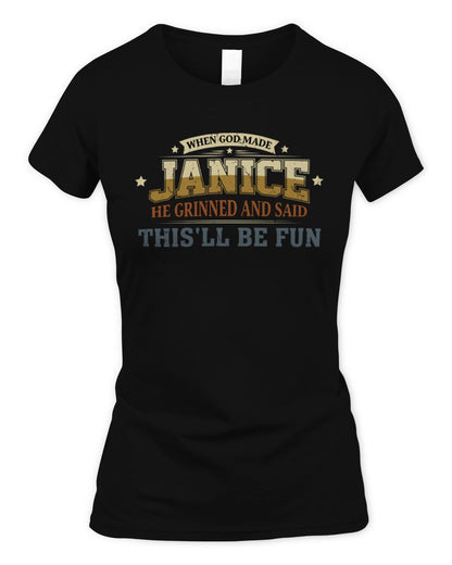 When God Made Your Name Funny Heritage T-Shirt JANICE M1-80 / Women's Standard T-Shirt / black